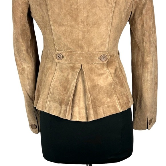 ANN TAYLOR LOFT SUEDE LEATHER TAN RETRO SINGLE BUTTON COLLARED BLAZER JACKET - Picture 10 of 13